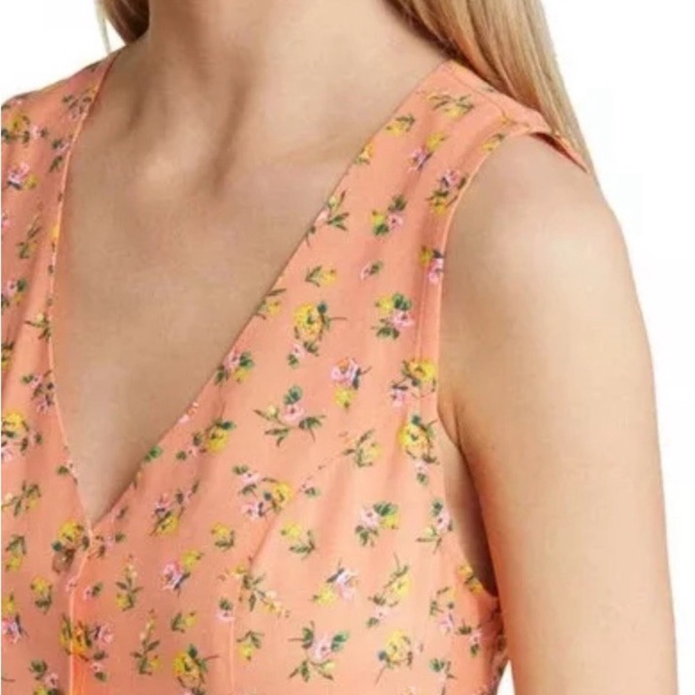 BP Nordstrom Women Peach Floral 100% Rayon V Neck Romper Sleeveless Size XS